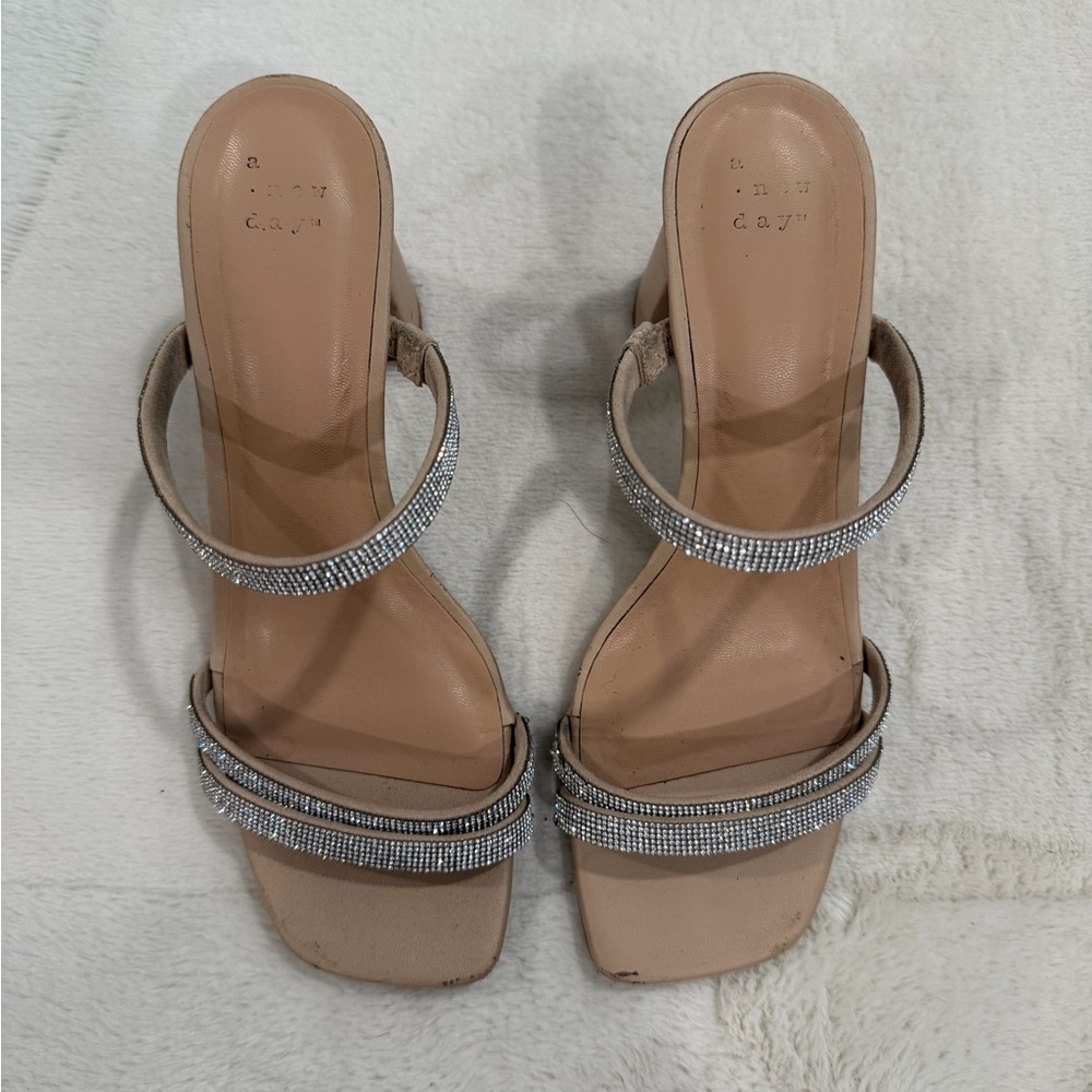 a new day Nude Rhinestone Double-Strap Heeled Sandals
